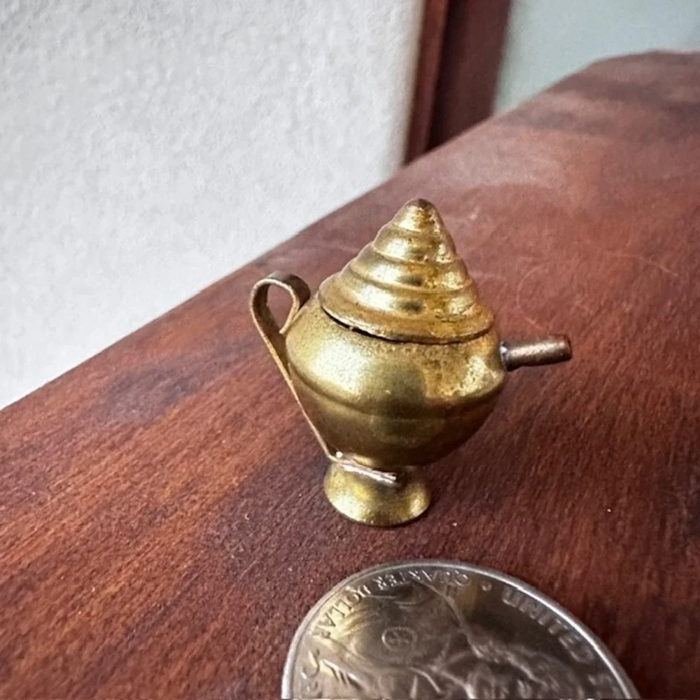 Vintage 1960s Miniature Brass Teapot Cofee Pot with Cone Lid‎ 1.25